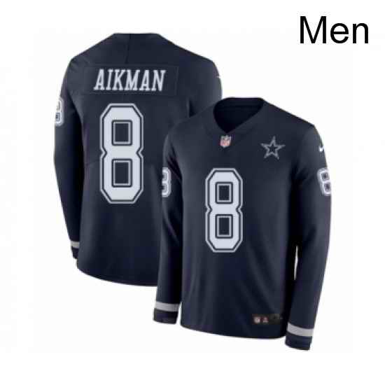 Mens Nike Dallas Cowboys 8 Troy Aikman Limited Navy Blue Therma Long Sleeve NFL Jersey